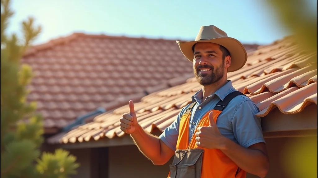 Mesa AZ roofing professional giving a thumbs up after temporary roof leak fix